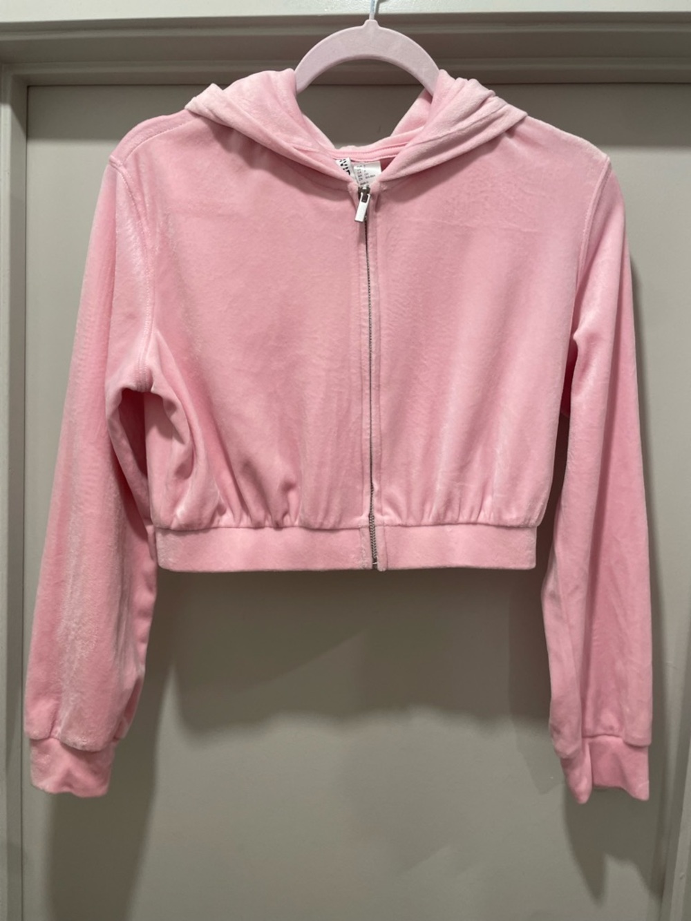 H&M Divided Pink Velour Cropped Zip-Up Hoodie - S - Picture 6 of 14